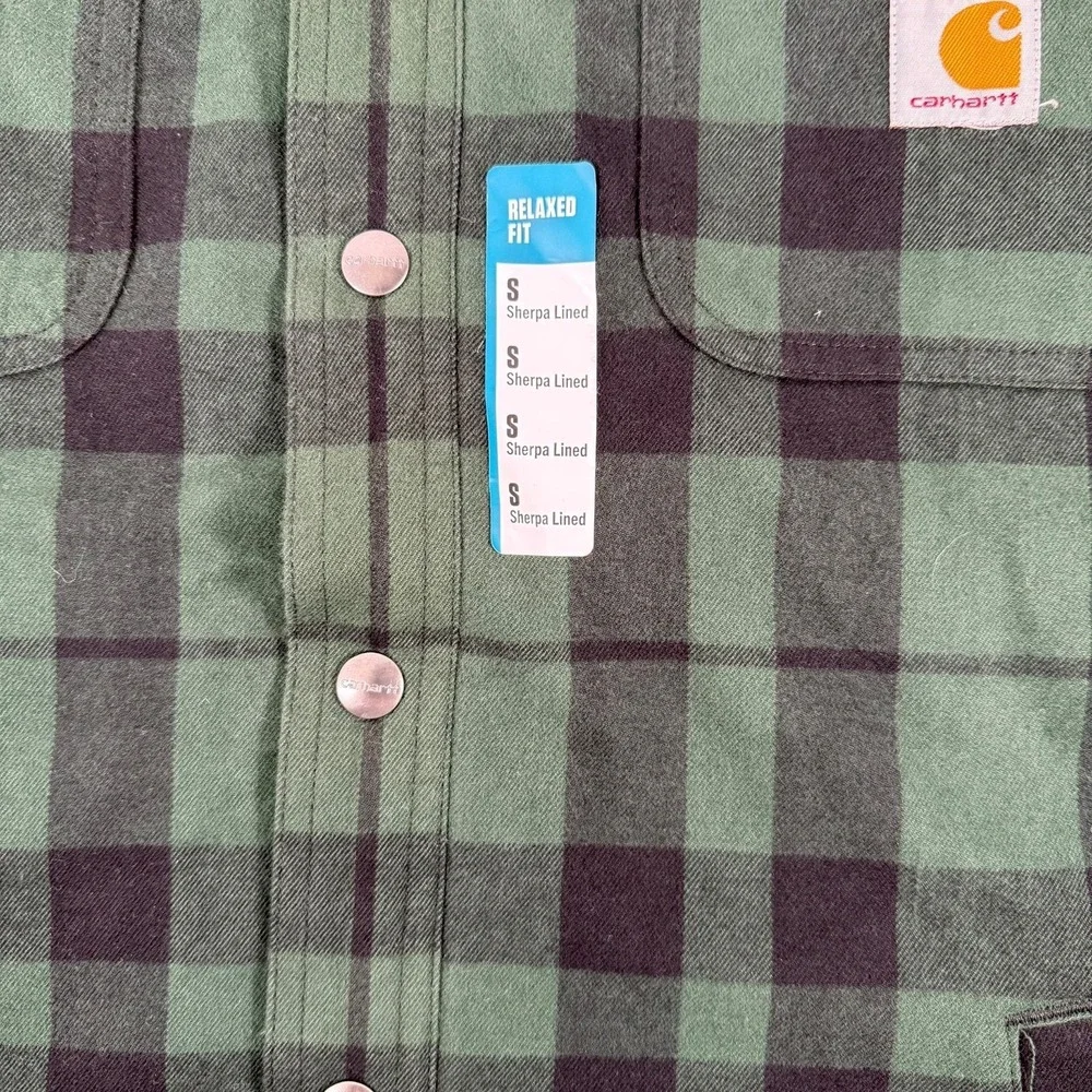 Carhartt TJ4452 Green Plaid Sherpa Lined Flannel Shirt Jacket Sz S NWT